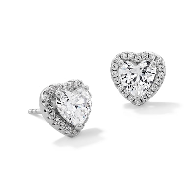 Solid Sterling Silver 5mm Heart-Shaped CZ Frame Studs