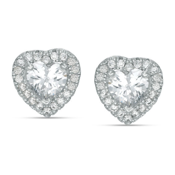 5mm Heart-Shaped Cubic Zirconia Frame Stud Earrings in Solid Sterling Silver