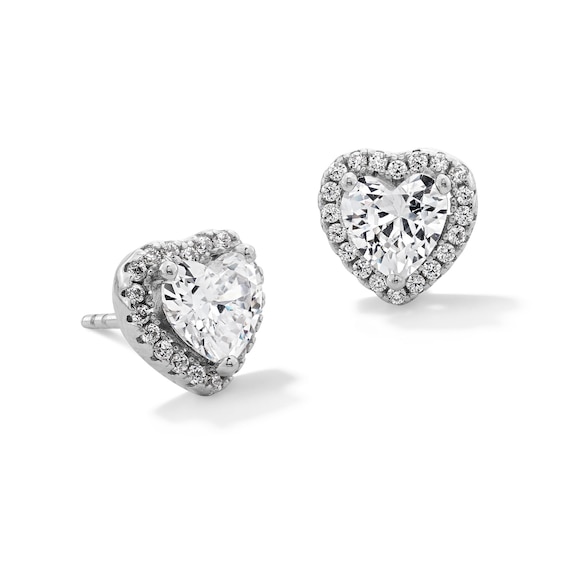 Solid Sterling Silver 5mm Heart-Shaped CZ Frame Studs