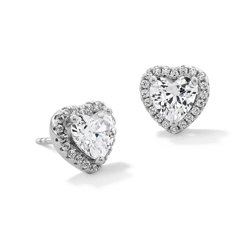 Solid Sterling Silver 5mm Heart-Shaped CZ Frame Studs