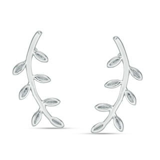 Branch with Leaves Crawler Earrings in Solid Sterling Silver