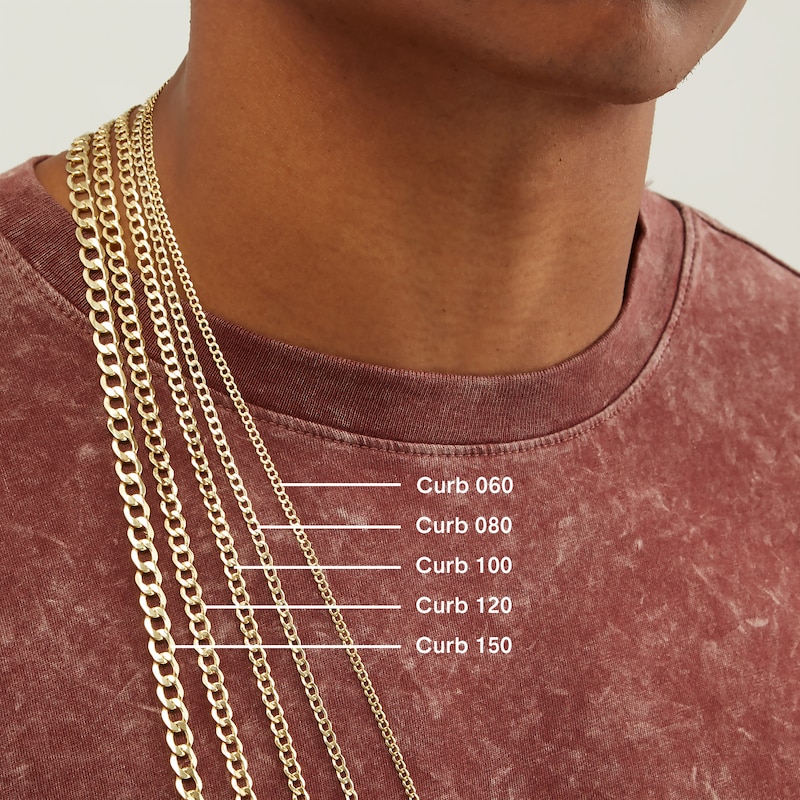 Child's 060 Gauge Diamond-Cut Birdseye Curb Chain Necklace in 10K Hollow Gold - 15"