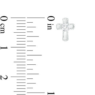 3mm Cubic Zirconia and Diamond-Cut Cross Stud Earrings in Sterling Silver