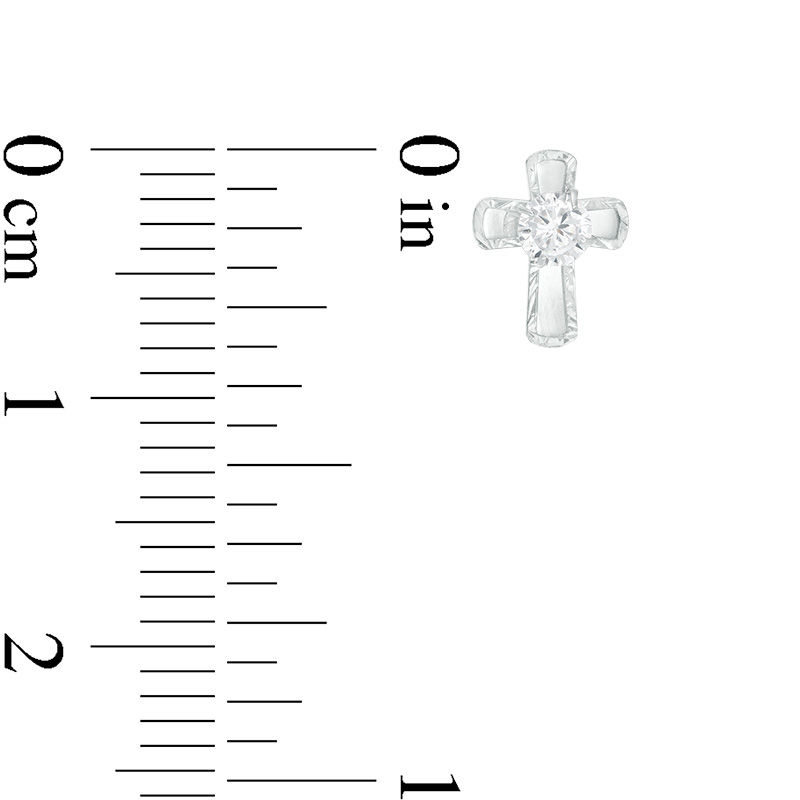 3mm Cubic Zirconia and Diamond-Cut Cross Stud Earrings in Sterling Silver