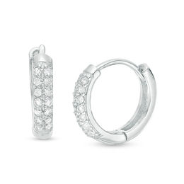 Cubic Zirconia Pavé Double Row Huggie Hoop Earrings in Sterling Silver