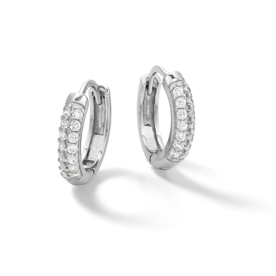 Cubic Zirconia Pavé Double Row Huggie Hoop Earrings in Sterling Silver