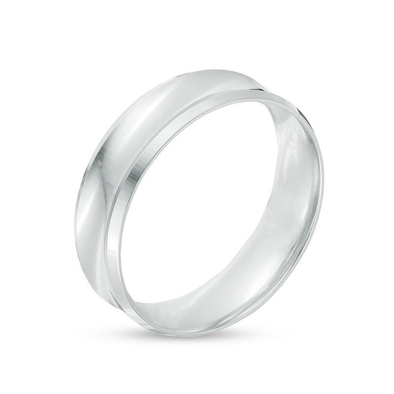 6mm Brushed Concave Bevelled Edge Comfort Fit Wedding Band in Sterling Silver - Size 10