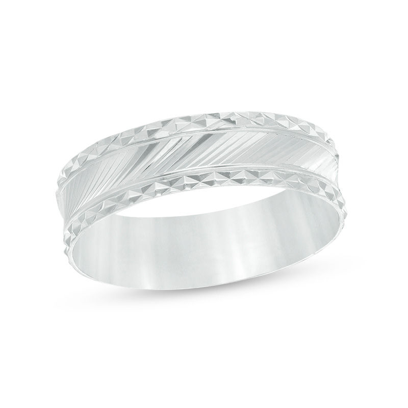 6mm Diamond-Cut Concave Comfort Fit Wedding Band in Sterling Silver - Size 10