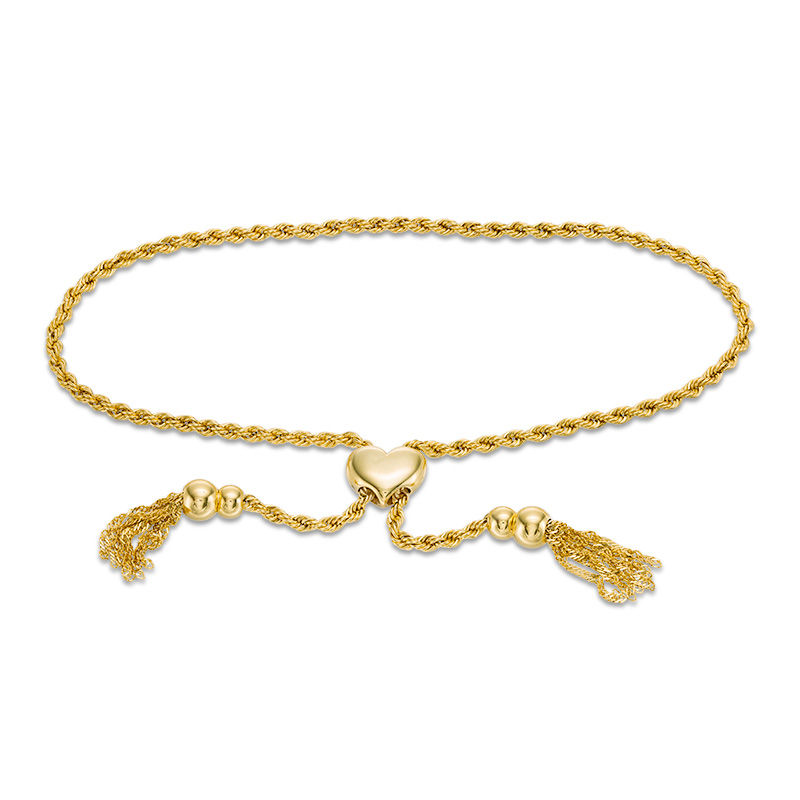 016 Gauge Rope Chain with Bead and Tassel Bolo Bracelet in 10K Gold Bonded Sterling Silver - 9"