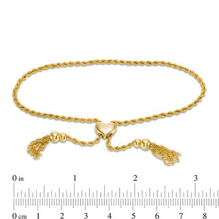 016 Gauge Rope Chain with Bead and Tassel Bolo Bracelet in 10K Gold Bonded Sterling Silver - 9"