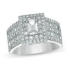 Thumbnail Image 1 of Emerald-Cut Cubic Zirconia Double Frame Multi-Row Ring in Sterling Silver - Size 7