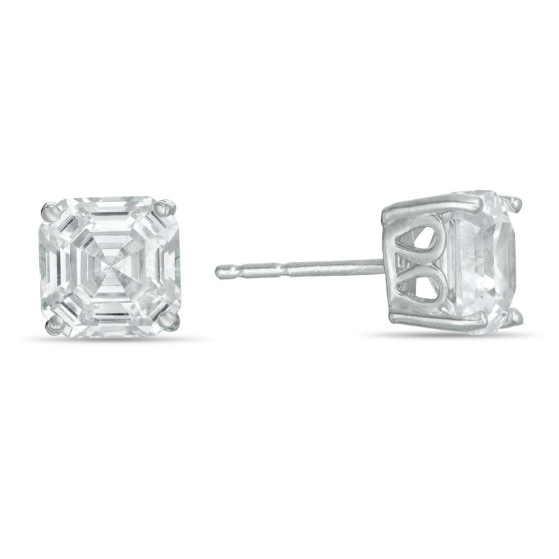 7mm Fancy Square Cubic Zirconia Solitaire Stud Earrings in Sterling Silver