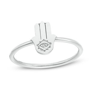Hamsa with Etched Evil Eye Ring in Sterling Silver - Size 7