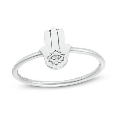 Hamsa with Etched Evil Eye Ring in Sterling Silver - Size 7