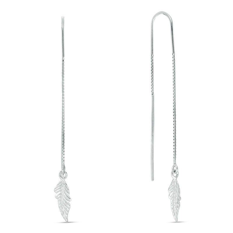 Main Image 1 of Made in Italy Diamond-Cut Leaf Threader Earrings in Sterling Silver