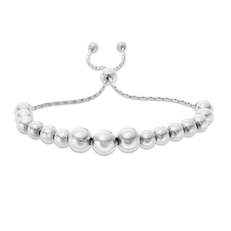 Graduating Ball Beaded Bolo Bracelet in Sterling Silver - 10.25"