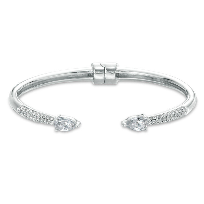 Main Image 1 of Pear-Shaped Cubic Zirconia and Crystal Hinged Cuff in Brass with White Rhodium