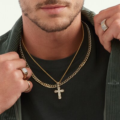 1/8 CT. T.W. Diamond Collar Cross Pendant Charm in 10K Gold