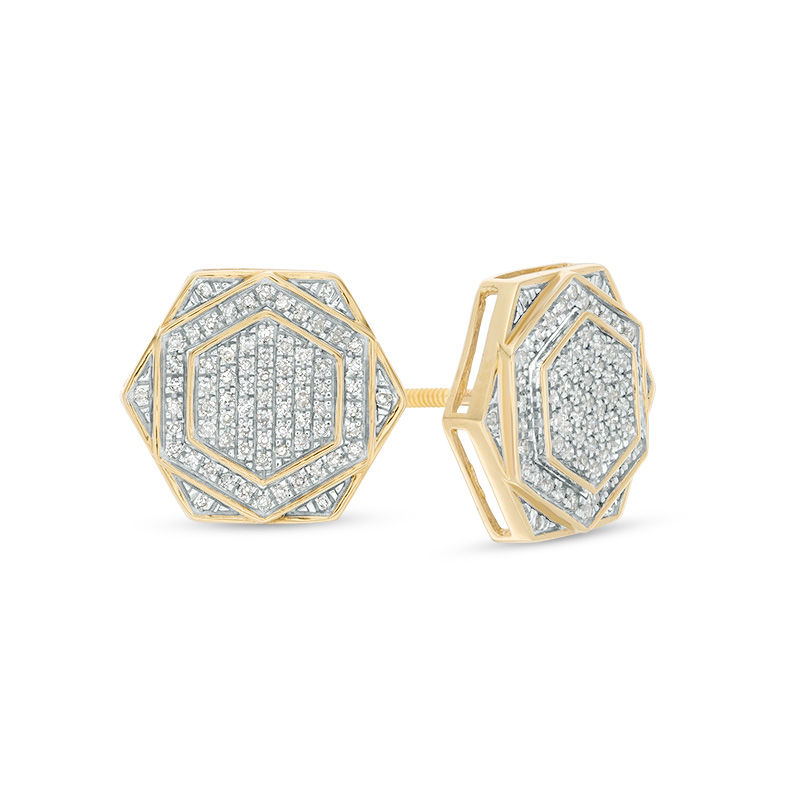 1/5 CT. T.W. Diamond Hexagon Frame Stud Earrings in 10K Gold