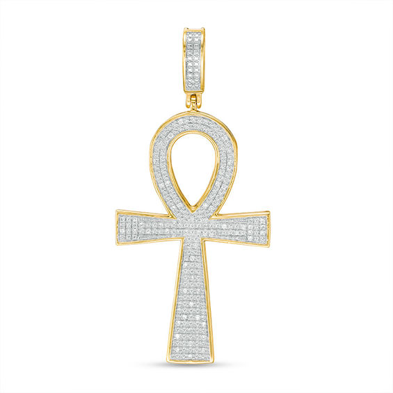 1/10 CT. T.W. Diamond Ankh Necklace Charm in Sterling Silver and 14K Gold Plate