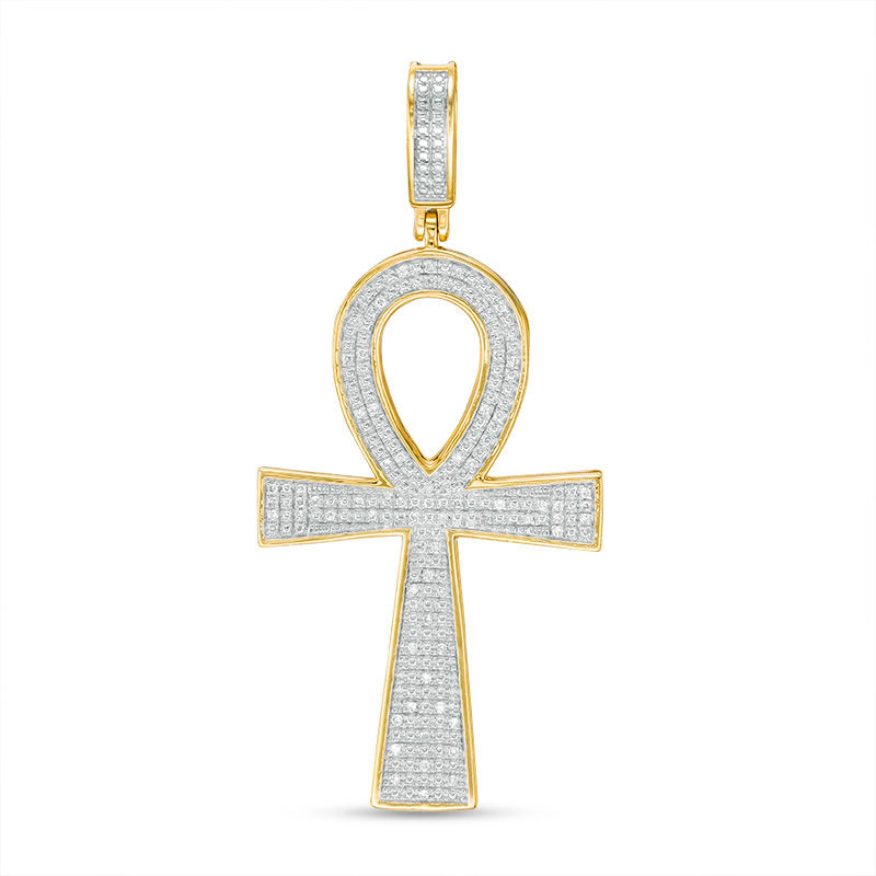 1/10 CT. T.W. Diamond Ankh Necklace Charm in Sterling Silver and 14K Gold Plate