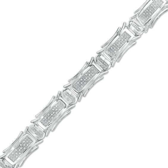 1/5 CT. T.W. Diamond Concave Link Bracelet in Sterling Silver - 8.5"