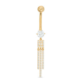 014 Gauge Cubic Zirconia Tassel Dangle Belly Button Ring in Solid 10K Gold