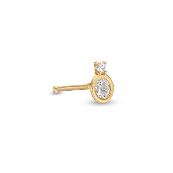 022 Gauge Cubic Zirconia Two Stone Nose Stud in 14K Gold