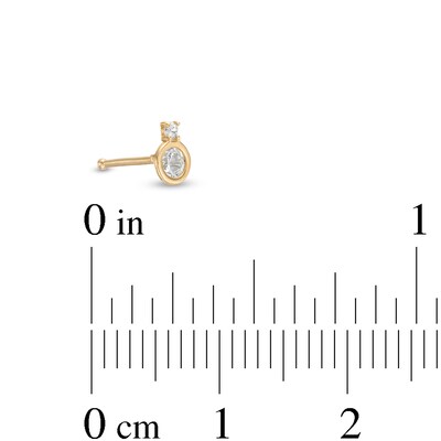 022 Gauge Cubic Zirconia Two Stone Nose Stud in 14K Gold