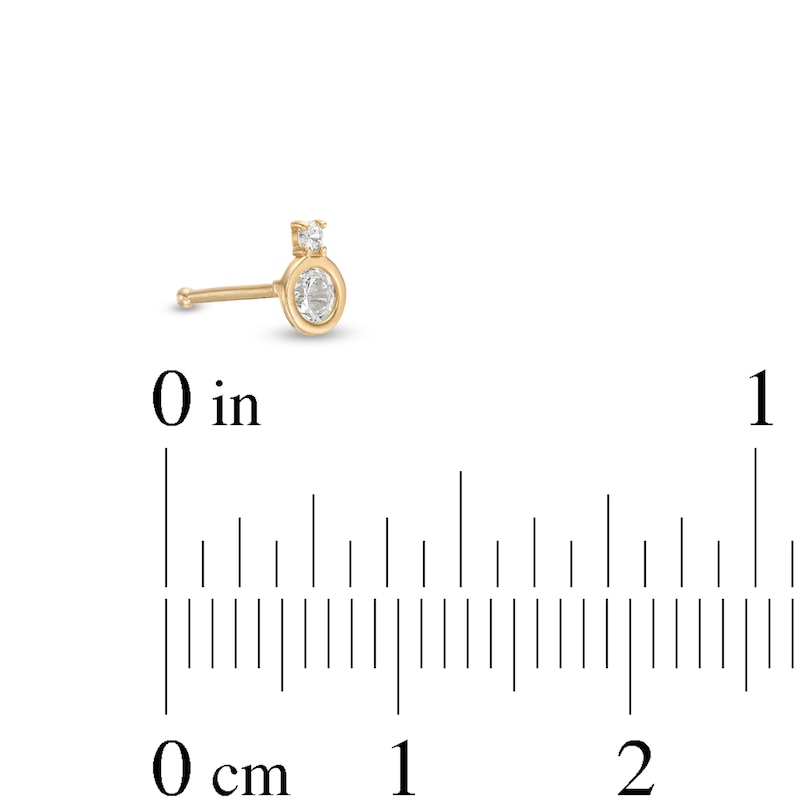 022 Gauge Cubic Zirconia Two Stone Nose Stud in 14K Gold