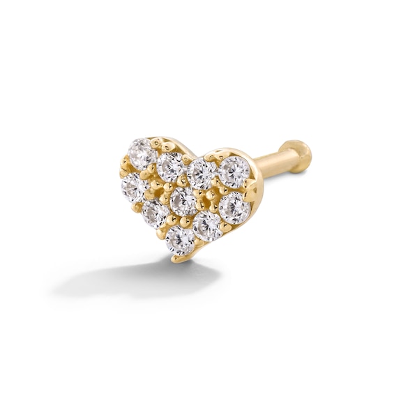 14K Solid Gold CZ Heart Nose Stud - 22G