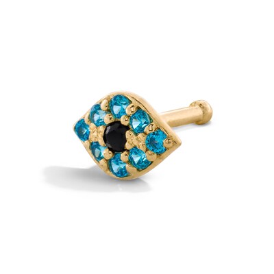 14K Semi-Solid Gold CZ Evil Eye Nose Stud - 22G