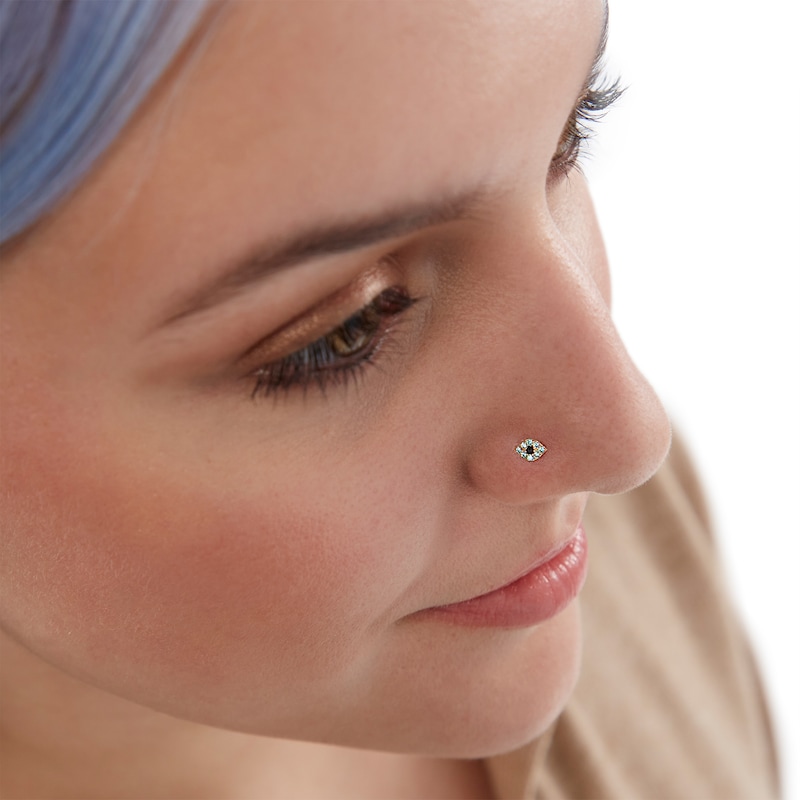 14K Gold 20 Gauge Polished Blue CZ Evil Eye Nose Stud 14K Gold 20 Gauge Polished Blue CZ Evil Eye Nose Stud