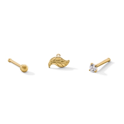 14K Hollow and Semi-Solid Gold CZ Nose Stud Set - 22G