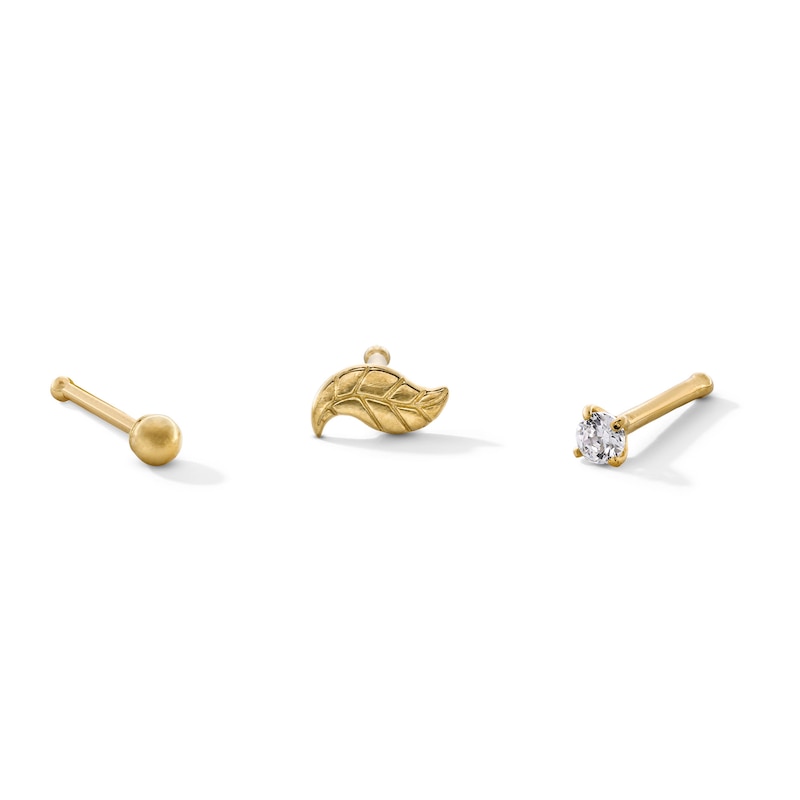 14K Hollow and Semi-Solid Gold CZ Nose Stud Set - 22G