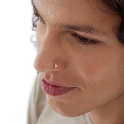 14K Semi-Solid, Hollow, and Solid Gold CZ Three Nose Stud Set