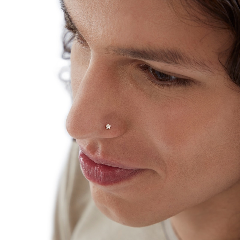 Main Image 2 of 14K Semi-Solid, Hollow, and Solid Gold CZ Three Nose Stud Set - 22G