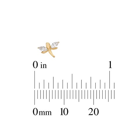 14K Solid Gold CZ Dragonfly L-Shape Nose Stud - 24"