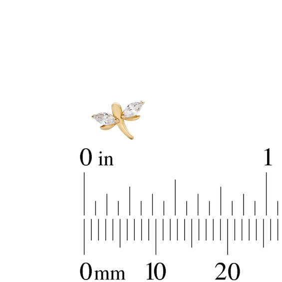 14K Solid Gold CZ Dragonfly L-Shape Nose Stud - 24"
