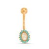 Thumbnail Image 1 of Yellow Ion Plated Oval Dichroic and Blue Crystal Frame Belly Button Ring - 14G 3/8"