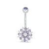 Thumbnail Image 1 of 014 Gauge Purple Crystal and White Cubic Zirconia Flower Curved Belly Button Ring in Solid Stainless Steel
