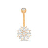 Thumbnail Image 1 of 014 Gauge Crystal and Cubic Zirconia Flower Curved Belly Button Ring in Stainless Steel with Yellow IP