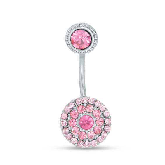 014 Gauge Pink Crystal Curved Belly Button Ring in Stainless Steel