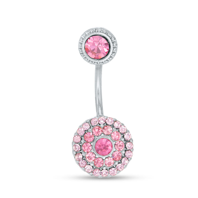 Main Image 1 of 014 Gauge Pink Crystal Curved Belly Button Ring in Stainless Steel