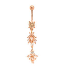014 Gauge Cubic Zirconia Dangle Belly Button Ring in Solid Stainless Steel with Rose IP