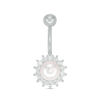 014 Gauge Pearl and Cubic Zirconia Frame Curved Belly Button Ring in Brass and Stainless Steel