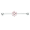 Thumbnail Image 1 of 014 Gauge 3mm Pink Crystal Flower Industrial Barbell in Stainless Steel