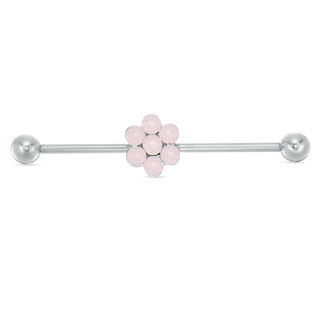 014 Gauge 3mm Pink Crystal Flower Industrial Barbell in Stainless Steel