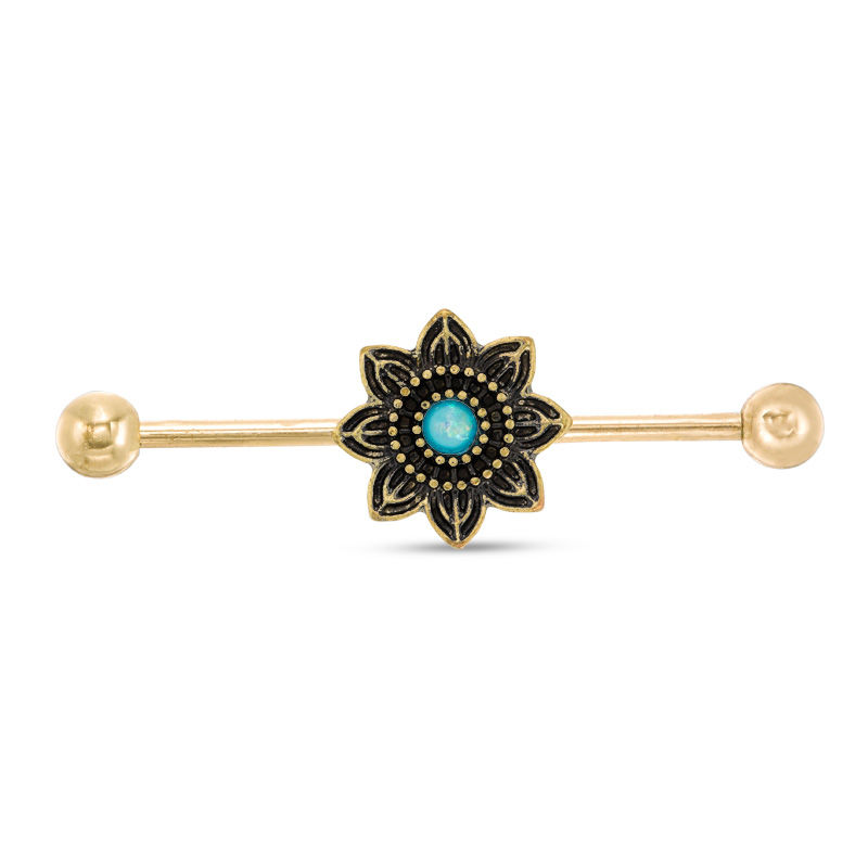 Main Image 1 of Yellow Ion Plated Dichroic Flower Industrial Barbell - 14G