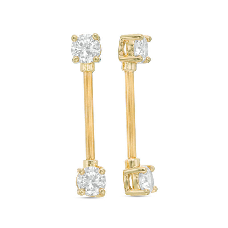 014 Gauge 4mm Cubic Zirconia Barbell Pair in Stainless Steel with Yellow IP